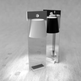 Rechargeable table lamp in mirrored steel